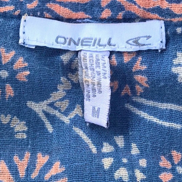 O'Neill Blue Cream Peach Dandelion Print Mandarin Collar Bell Sleeves Shirt Med - Picture 8 of 16